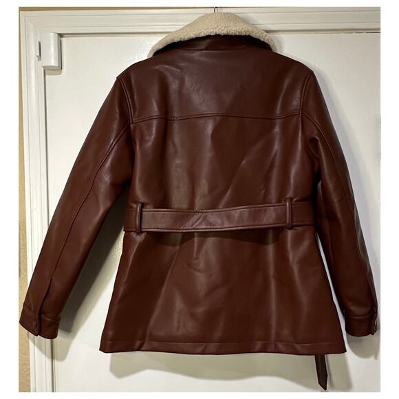 Rebecca Minkoff Faux Leather Jacket Chestnut Size Small NWT Shearling Collar - Picture 8 of 14